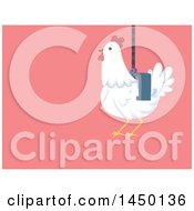 Poster, Art Print Of White Chicken Being Grabbed By A Machine On Pink