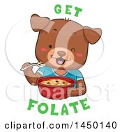 Poster, Art Print Of Cute Dog Eating Cereal With Get Folate Text