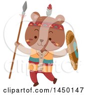Poster, Art Print Of Cute Native American Indian Bear Holding A Spear And Shield
