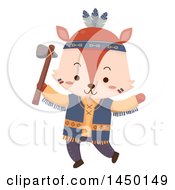 Clipart Graphic Of A Cute Native American Indian Fox Holding An Axe Royalty Free Vector Illustration by BNP Design Studio