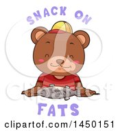Poster, Art Print Of Cute Bear Eating A Fish With Snack On Fats Text