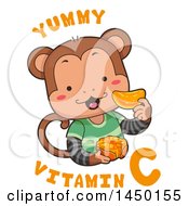 Cute Monkey Eating An Orange With Yummy Vitamin C Text