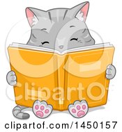 Poster, Art Print Of Cute Gray Tabby Cat Reading A Book