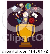 Poster, Art Print Of Golden Trophy Cup With Educational Icons On Dark Brown