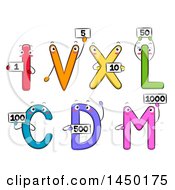 Roman Numeral Mascots Holding Number Flash Cards