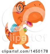 Poster, Art Print Of Happy Orange Tyrannosaurus Rex Dinosaur Student