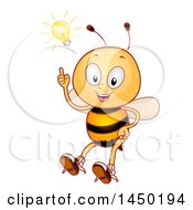 Poster, Art Print Of Happy Bee Mascot With An Idea Light Bulb