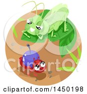 Poster, Art Print Of Grasshopper On A Leaf Over A Worker Ant