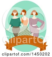 Poster, Art Print Of Group Of Mannequins In Vintage Apparel Over A Banner