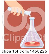 Clipart Graphic Of A Hand Pouring Chemicals On Meat In A Flask Over Brown Royalty Free Vector Illustration