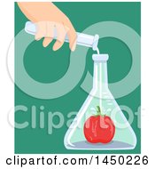 Clipart Graphic Of A Hand Pouring Chemicals On A Tomato In A Flask Over Green Royalty Free Vector Illustration