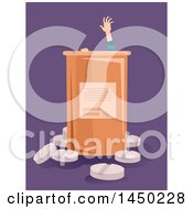 Poster, Art Print Of Drug Addict Reaching For Help From A Giant Pill Bottle Over Purple