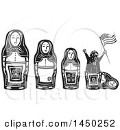 Poster, Art Print Of Line Of Russian Matryoshka Nesting Dolls And Politician Holding An American Flag And Popping Out Of The Smallest One