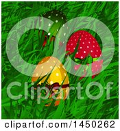 Clipart Graphic Of Colorful Polka Dot Easter Eggs With Bows Nestled In Grass Royalty Free Vector Illustration