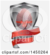 Poster, Art Print Of 3d Silver And Red Polka Dot Easter Egg Shield With A Banner On Off White