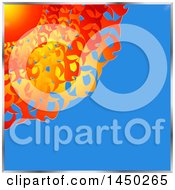 Clipart Graphic Of A Hot Flaming Sun In A Corner Of A Blue Sky With Metal Borders Royalty Free Vector Illustration