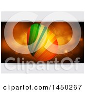 Clipart Graphic Of A 3d Striped Easter Egg Over Flares With Gray Shaded Panels Royalty Free Vector Illustration