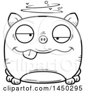 Poster, Art Print Of Cartoon Black And White Lineart Drunk Pig Character Mascot
