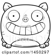 Poster, Art Print Of Cartoon Black And White Lineart Grinning Pig Character Mascot