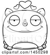 Poster, Art Print Of Cartoon Black And White Lineart Loving Pig Character Mascot