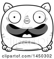 Poster, Art Print Of Cartoon Black And White Lineart Happy Pig Character Mascot