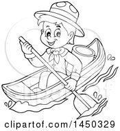 Poster, Art Print Of Black And White Lineart Happy Scout Boy Rowing A Boat