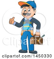 Poster, Art Print Of Happy Male Plumber Holding A Tool Box And Giving A Thumb Up