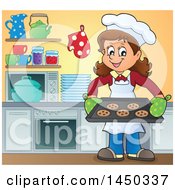Poster, Art Print Of Happy Woman Baking Chocolate Chip Cookies In A Kitchen