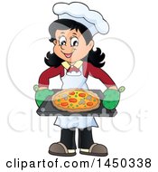Clipart Graphic Of A Happy Woman Making A Pizza Royalty Free Vector Illustration