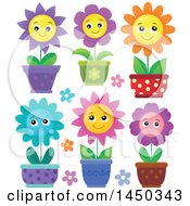 Clipart Graphic Of Happy Potted Flowers Royalty Free Vector Illustration