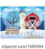 Poster, Art Print Of Red Barn And Silo In The Winter