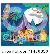 Poster, Art Print Of Dog And Kids In A Camping Tent