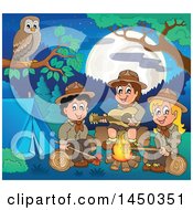 Poster, Art Print Of Group Of Scout Kids Hanging Around A Camp Fire