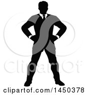 Poster, Art Print Of Black And White Silhouetted Business Man Standing With Hands On His Hips