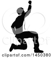 Poster, Art Print Of Black And White Silhouetted Business Man Kneeling And Cheering