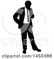 Poster, Art Print Of Black And White Silhouetted Business Man Thinking