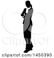 Clipart Graphic Of A Black And White Silhouetted Business Woman With Folded Arms Royalty Free Vector Illustration