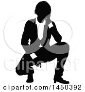 Poster, Art Print Of Black And White Silhouetted Business Woman Crouching