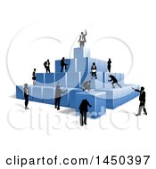 Clipart Graphic Of A Team Of Silhouetted Business Men And Women Climbing A Pyramid Of 3d Blue Cubes Royalty Free Vector Illustration by AtStockIllustration