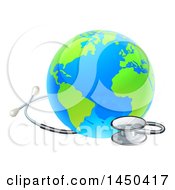 Poster, Art Print Of Blue And Green World Earth Globe With A Stethoscope