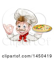 Poster, Art Print Of Cartoon Happy White Male Chef Gesturing Perfect And Holding Up A Pizza