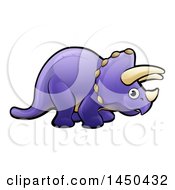 Poster, Art Print Of Cartoon Purple Triceratops Dino Facing Right