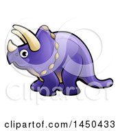 Poster, Art Print Of Cartoon Purple Triceratops Dino Facing Left