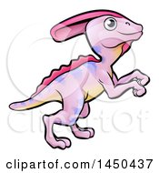 Clipart Graphic Of A Cartoon Pink Parasaurolophus Dino Royalty Free Vector Illustration