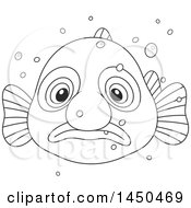 Clipart Graphic Of A Cartoon Black And White Lineart Swimming Blobfish Royalty Free Vector Illustration