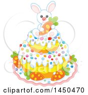 Poster, Art Print Of White Easter Bunny Holding A Carrot On Top Of A Cake