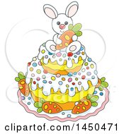 Poster, Art Print Of Cartoon Cute Easter Bunny Holding A Carrot On Top Of A Cake