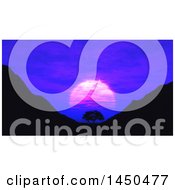 Clipart Graphic Of A 3d Pink Sunset Over A Silhouetted Tree And Hills Royalty Free Illustration