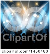 Clipart Graphic Of A Crowd Of Silhouetted Dancers Against Blue Lights Royalty Free Vector Illustration