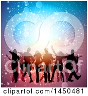 Clipart Graphic Of A Crowd Of Silhouetted Dancers Against A Burst And Lights Royalty Free Vector Illustration